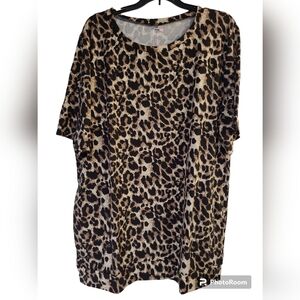 PLOKNRD Basic Blouse 20W Women Leopard Plus Size Short Sleeve Side Pockets